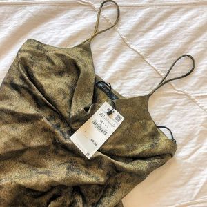 Zara Festive Season Gold Shimmer Dress